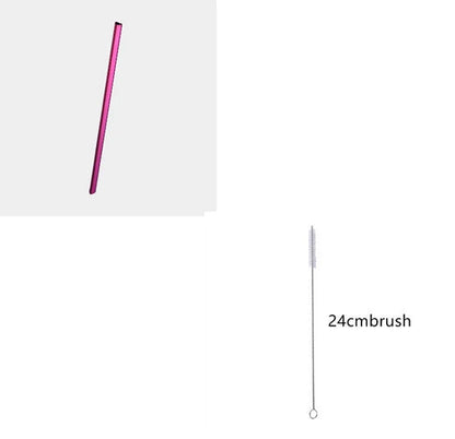 Reusable heart-shaped stainless steel straws in various colours with cleaning brush
