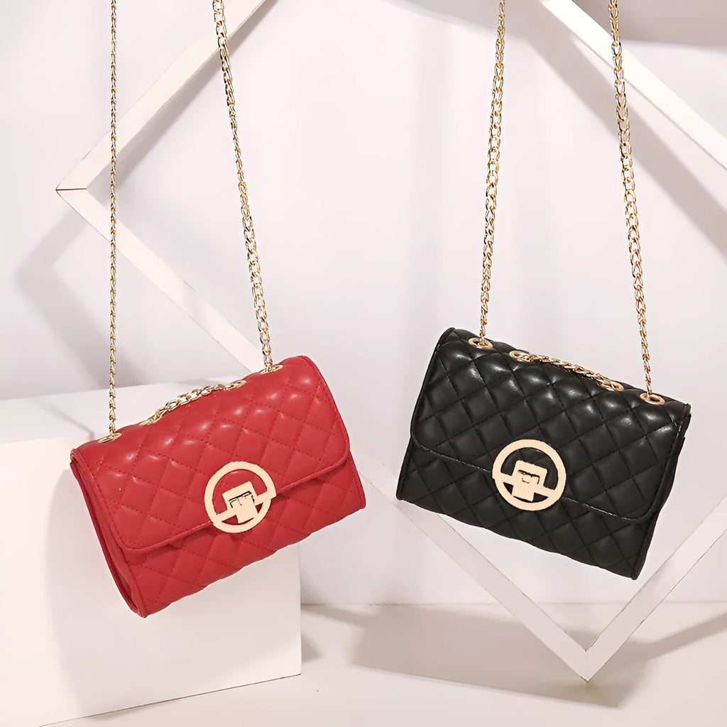 Fashion chain all-match shoulder messenger bag in PU with contrast colour and chain strap, black large size