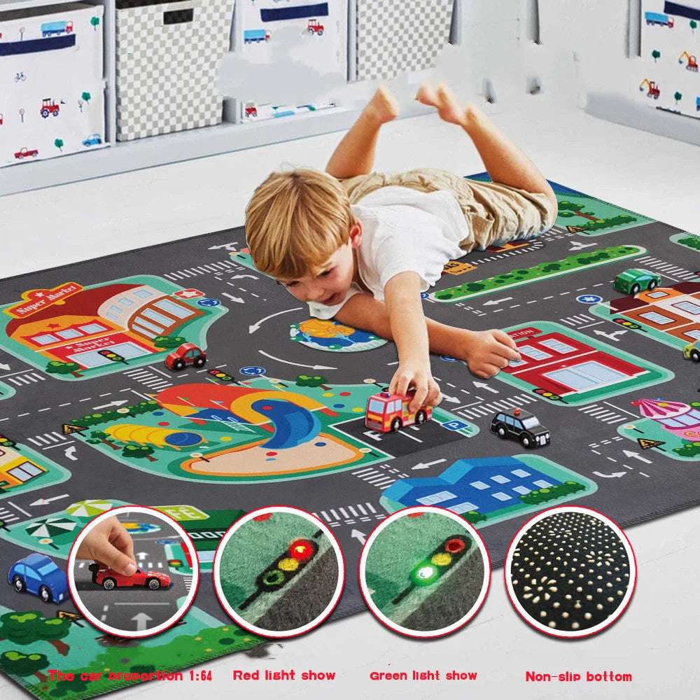 LED traffic light play rug for kids with vibrant colours and non-slip base