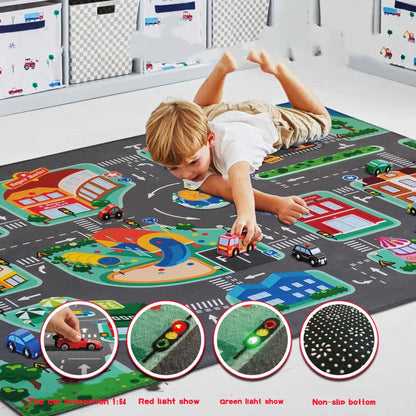 LED traffic light play rug for kids with vibrant colours and non-slip base