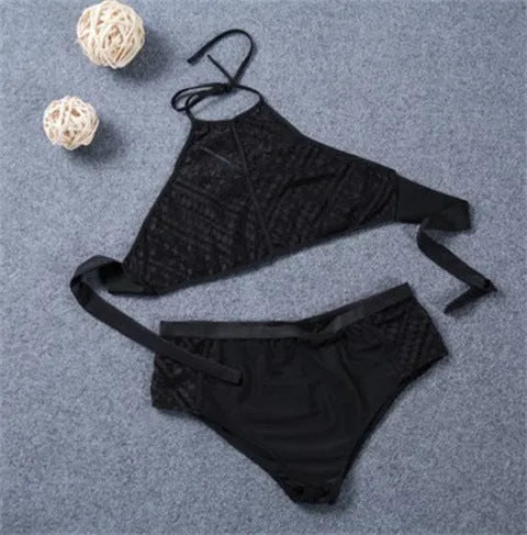 Large split bikini polyester fibre black plus size women swimsuit S to 7XL