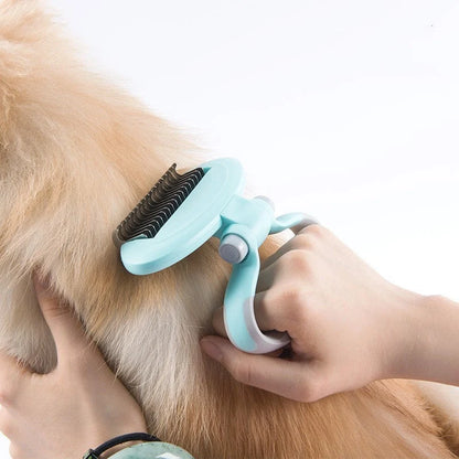 Dual-head dog comb knot remover in white, blue, and pink for gentle grooming