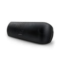 Bluetooth subwoofer speaker in black with front grille and controls