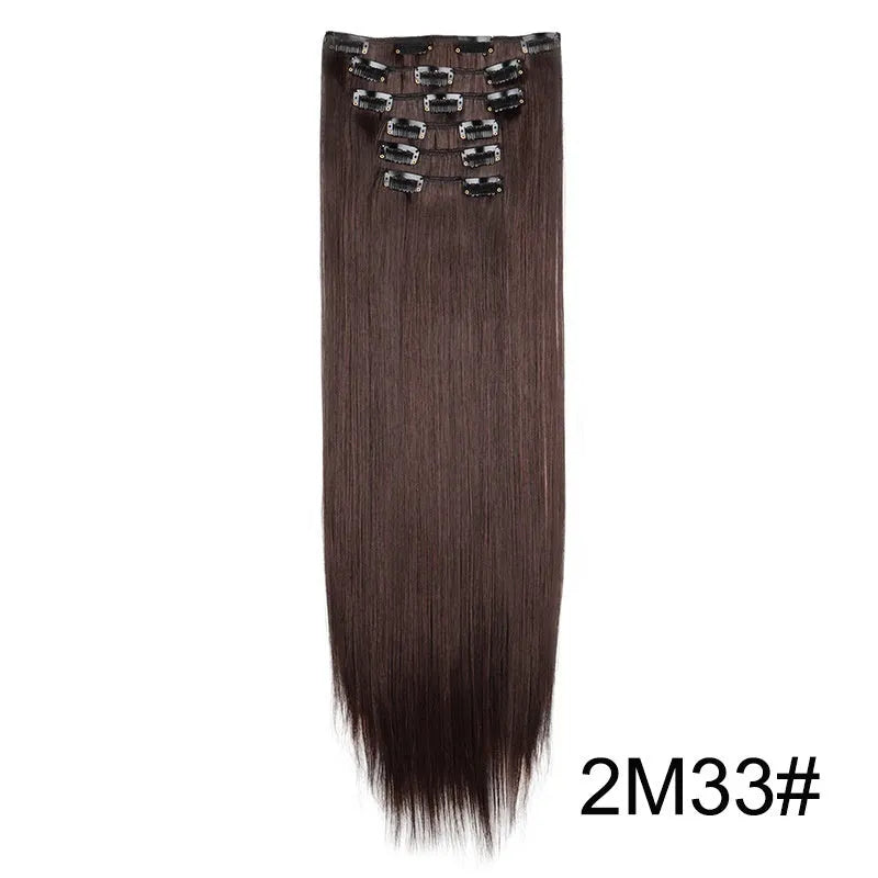 Long straight hair wig extensions 6-piece set 60cm high temperature fibre non-hot dye