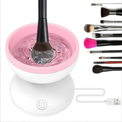 Premium electric makeup brush cleaner with powerful 80rpm motor and silicone cleaning pad for efficient, gentle brush restoration