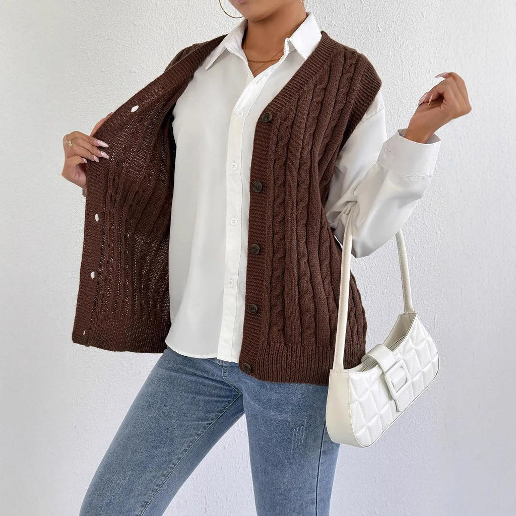 European and American leisure outer twist woven vest in solid colour, free size, deer plush fabric, available in coffee, gray, black