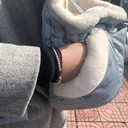 Winter travel pet chest backpack in blue and pink, designed for small pets