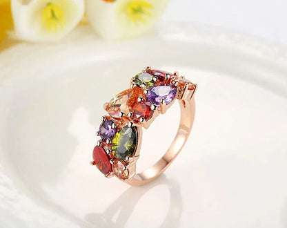 Coloured zircon ring with 18k gold electroplating and AAA zircon stones