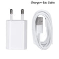 USB travel charger and charging cable bundle for Apple iPhone and iPad devices
