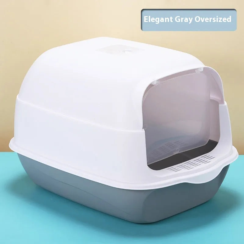 Fully enclosed cat litter box in Deep Sky Grey, made from PP material, 50x35x33cm
