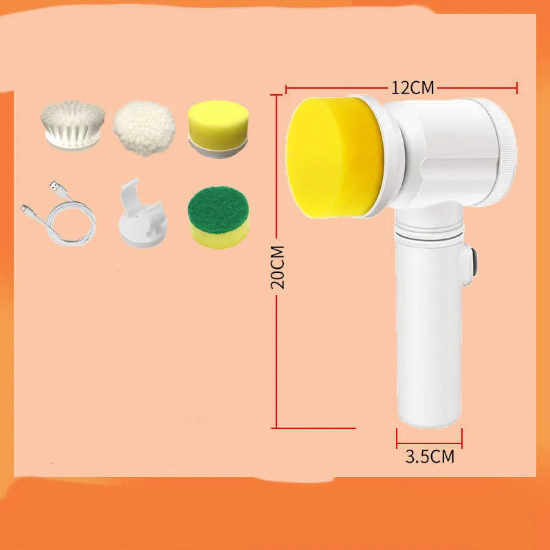 Electric kitchen cleaning brush with multiple brush heads for stove and range hood cleaning