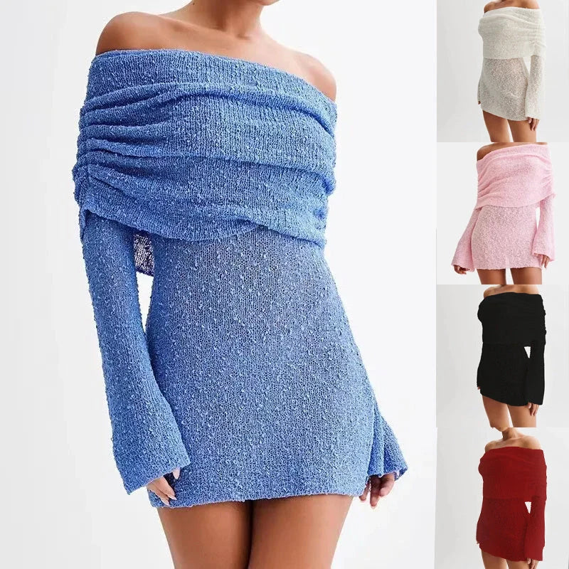 Women's knitted boat neck dress in various colours for spring summer fashion