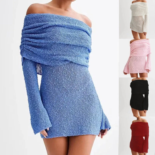 Women's knitted boat neck dress in various colours for spring summer fashion