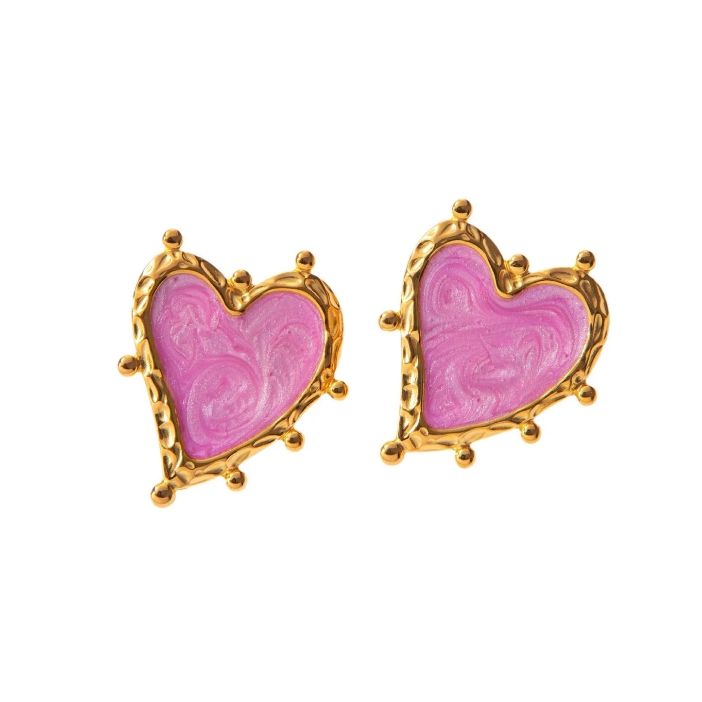 Sweet Magic Purple Love stainless steel heart ear studs in pink