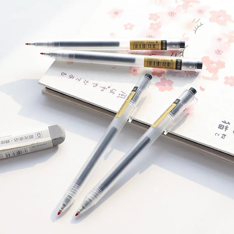 12 black frosted stick retractable gel pens with 0.5mm tips and two refills