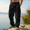 Men's thin cotton wide-leg trousers with elastic waist in light army green colour