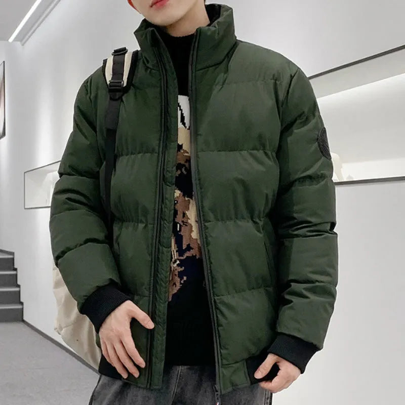 Thick cotton-padded jacket for men, loose cardigan style, in four colours including black and khaki, sizes M to 5XL
