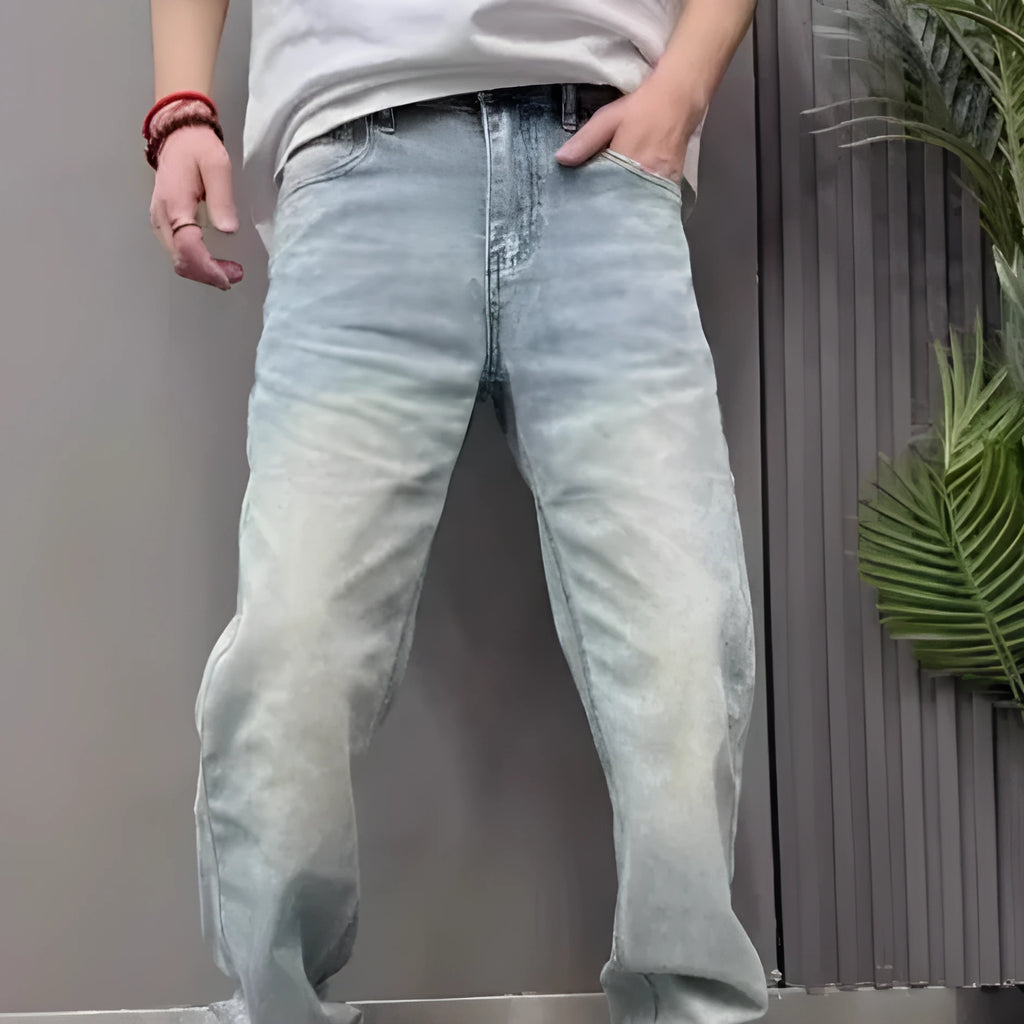 Light blue straight slim denim trousers for teenagers with mid-rise waist and zipper fly closure