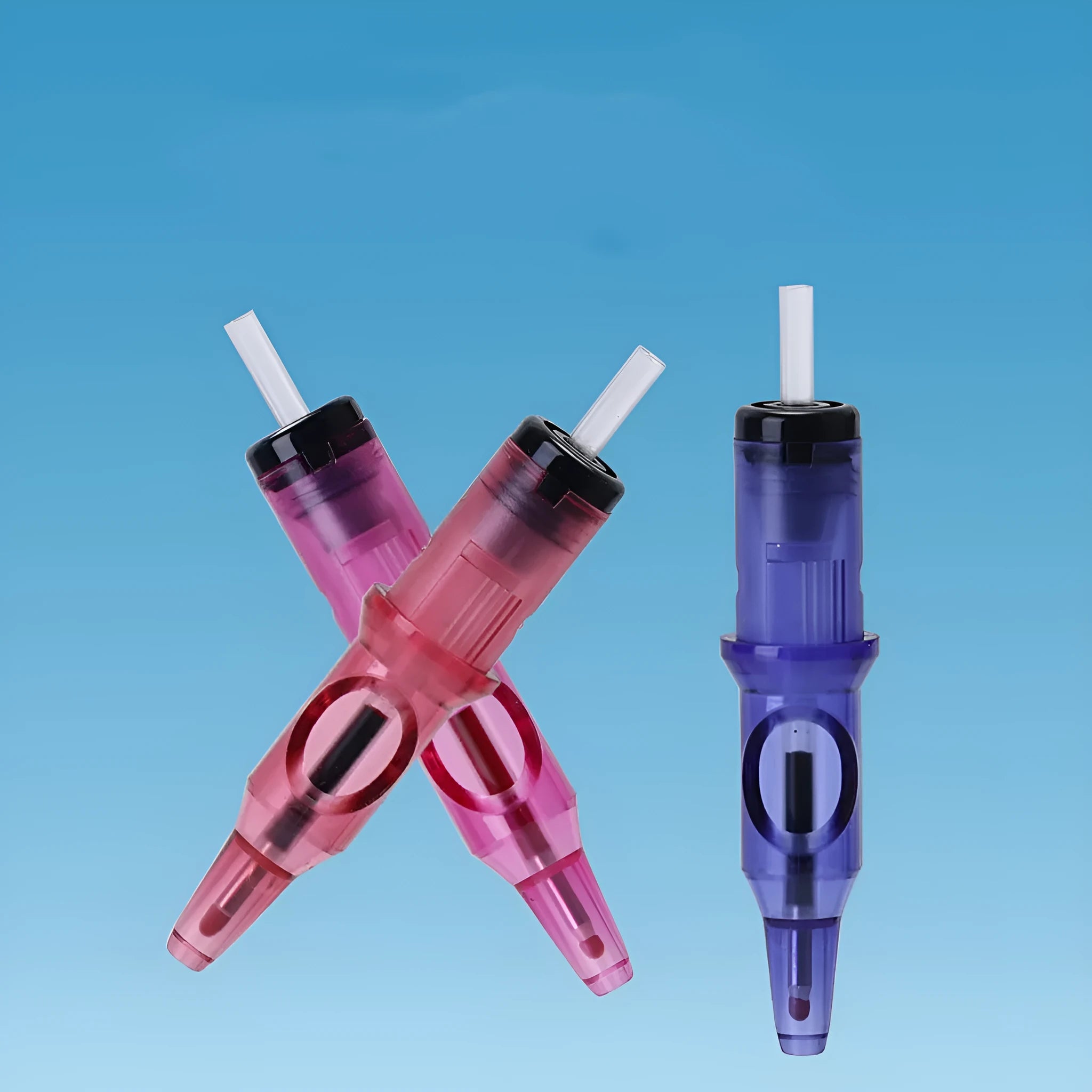 Tattoo pen tool for permanent makeup in assorted colours with integrated needle.
