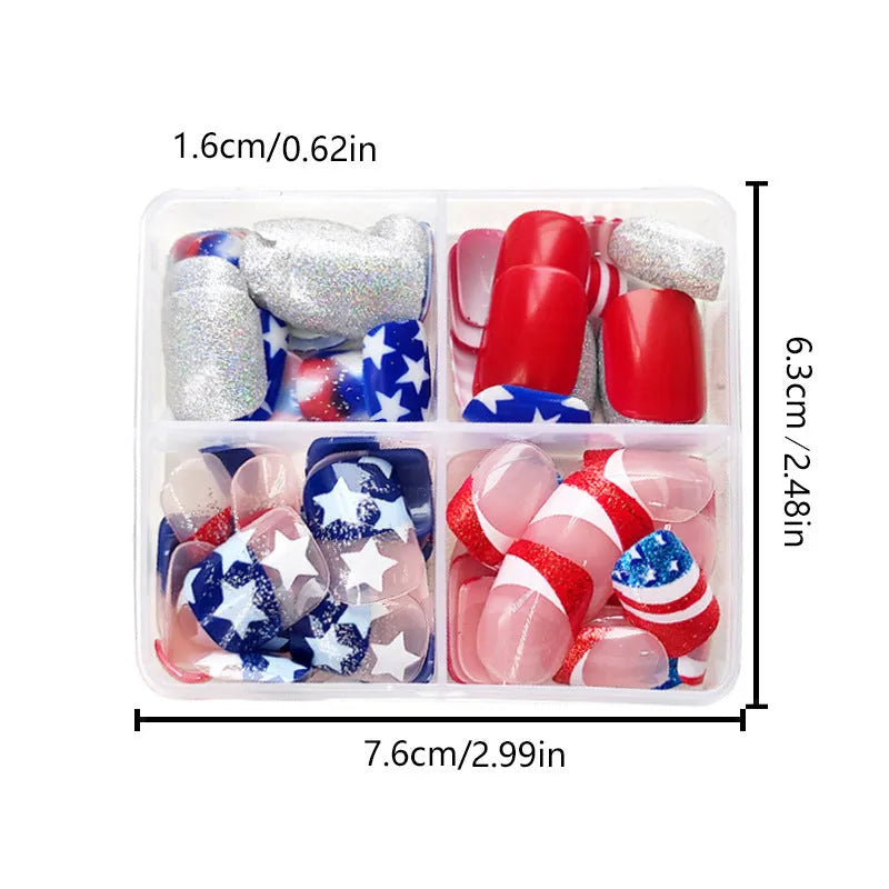 Independence Day themed nail art set with American five-pointed star design and XINGX pattern