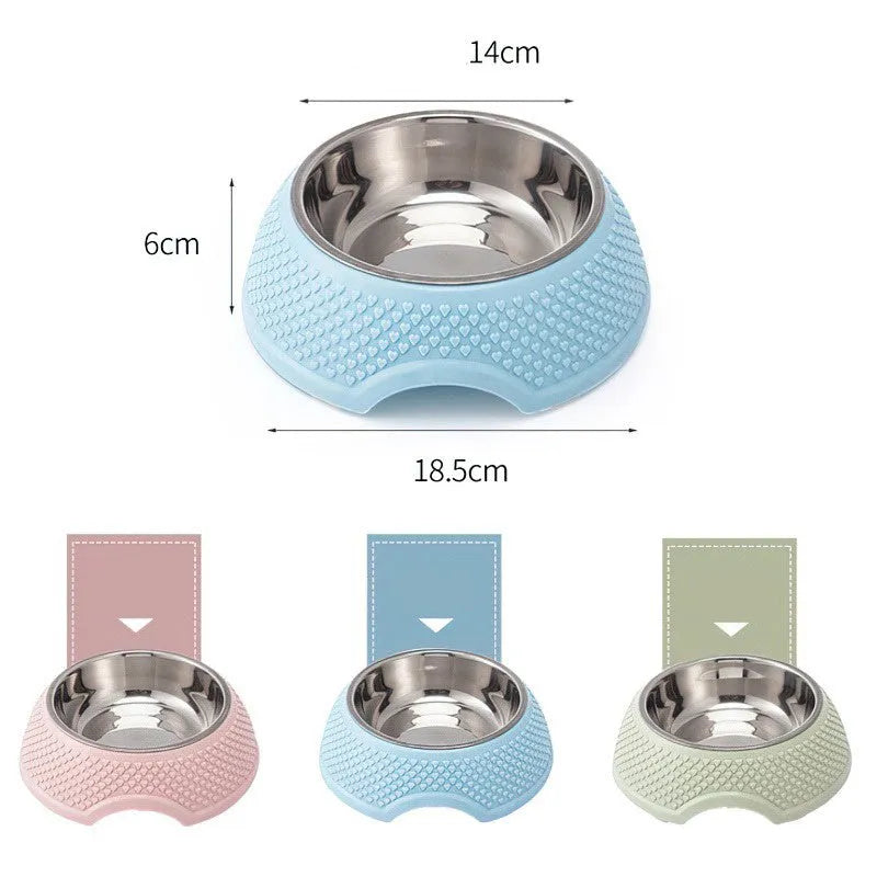 Blue stainless steel pet bowl with non-slip base for cats and dogs.