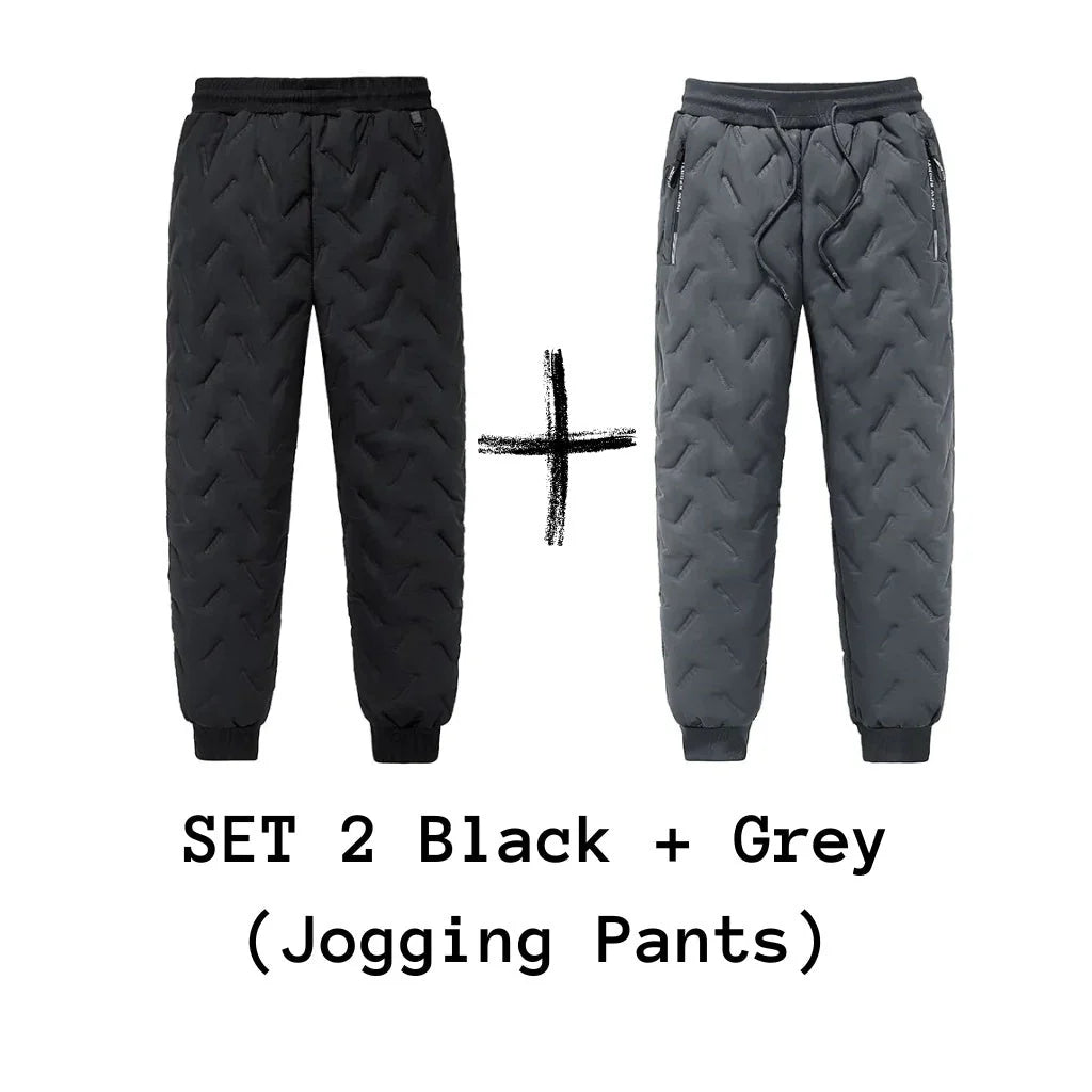 Men's winter velvet fleece jogging pants with zip pocket in black and grey