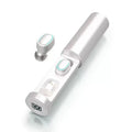 Wireless in-ear Bluetooth headset with protective plate and ceramic antenna, 12-hour battery life, available in black, white, blue, and pink