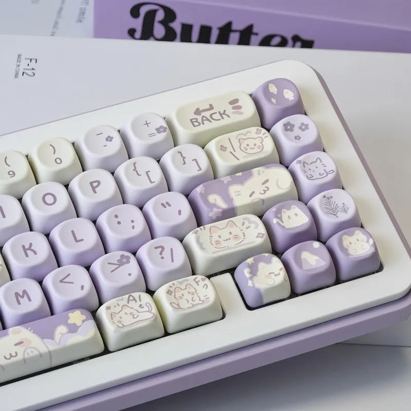Sublimation PBT key cap set for Wooting keyboards in Taro Kitten Moa colour with matching adapter shaft