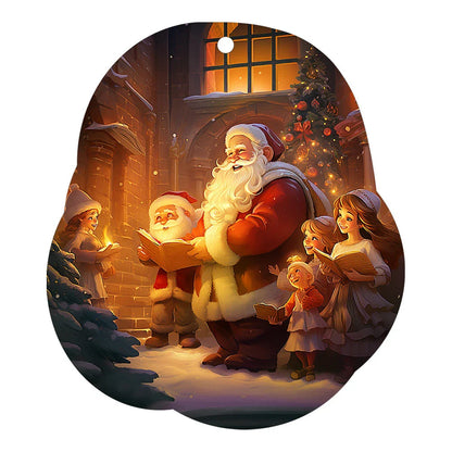 A charming acrylic car-shaped ornament with vibrant colors and a reflective finish, perfect for Christmas decor.