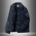 Men's thick fleece short cotton jacket in army green with single-breasted placket and fleece lining
