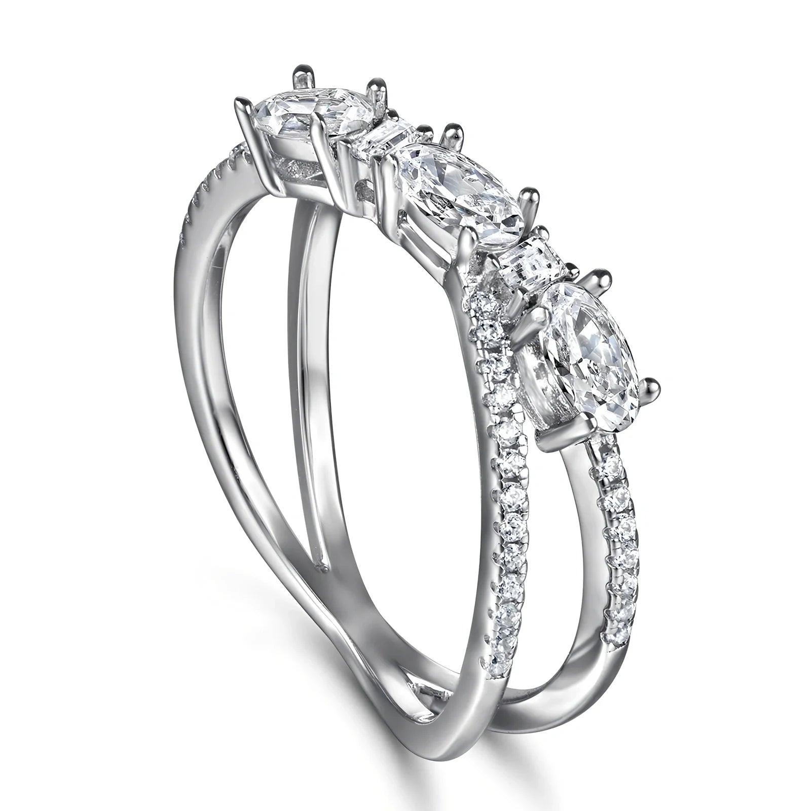 925 sterling silver women's rotary cross ring with zircon inlays in white gold, 2cm wide, sizes 5-10