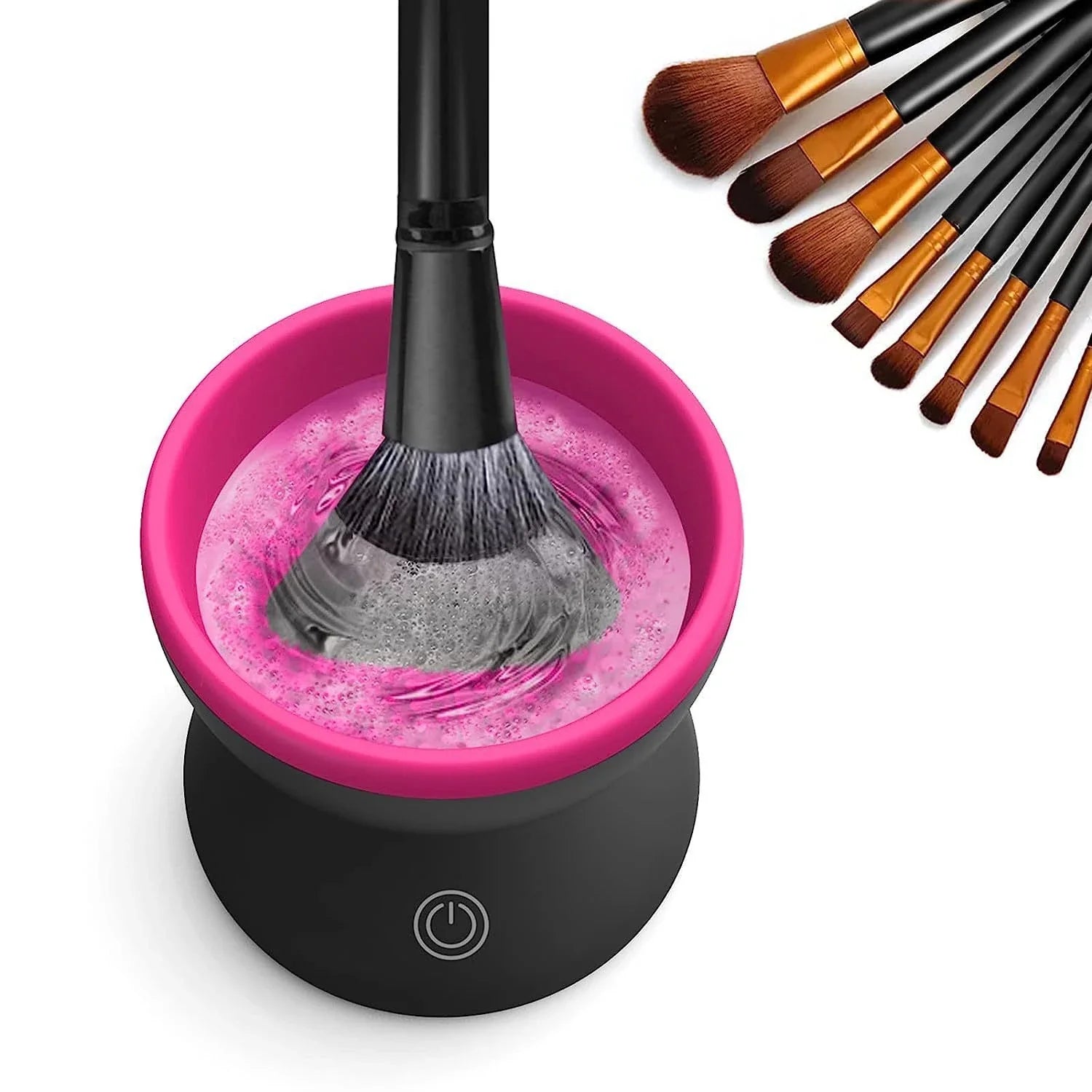 Premium electric makeup brush cleaner with powerful 80rpm motor and silicone cleaning pad for efficient, gentle brush restoration