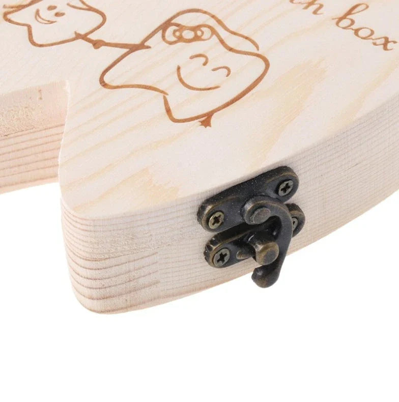 Handmade wooden baby tooth box organizer with carved record table for deciduous teeth storage
