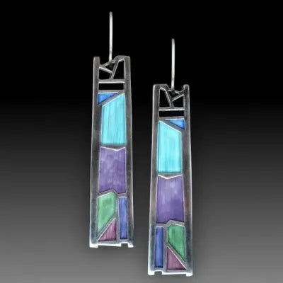 Silver water drop shaped geometric alloy women's earrings with irregular contours and post backings