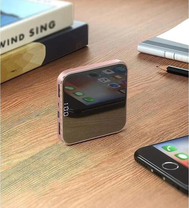 Ultra-thin mirror mini power bank with LCD display – 8000mAh alloy shell in three colours