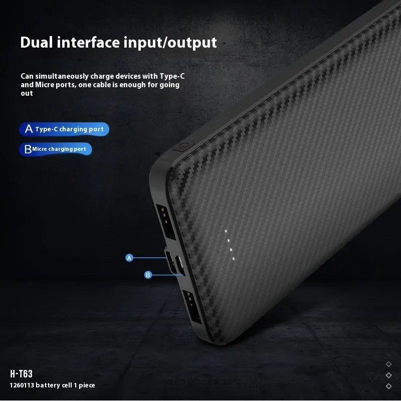 Black 20000 mAh power bank with multi-U port output and plastic shell
