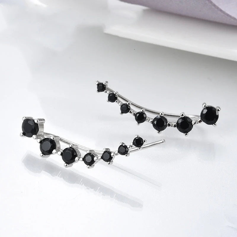 Black zircon long round earrings with copper setting, perfect for women's fashion accessories