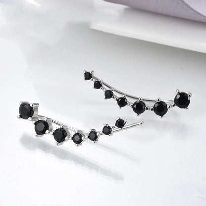 Black zircon long round earrings with copper setting, perfect for women's fashion accessories