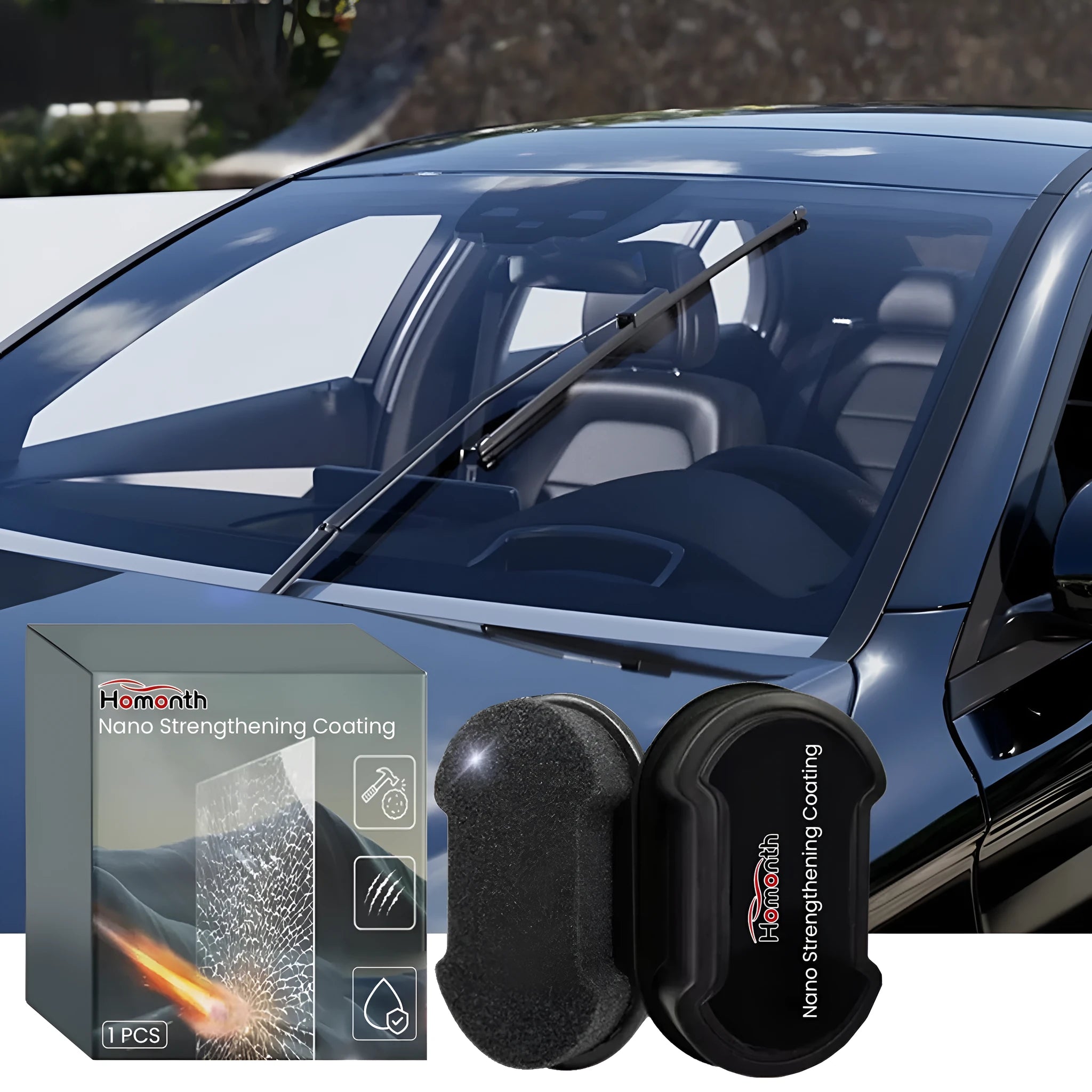 Car cleaning sponge with reinforced texture for automotive glass and hydrophobic window treatment