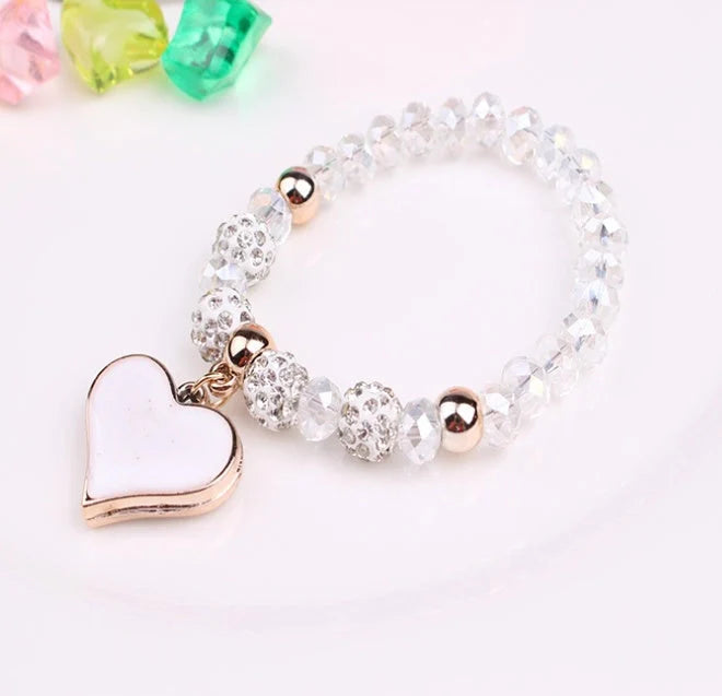 Elastic Crystal Heart Bracelet in various colours with heart-shaped crystals