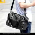 Men's leather messenger bag with cowhide inner, large capacity, black, for travel