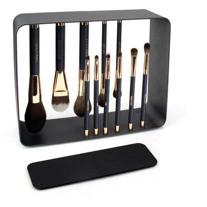 Fashion Magnet Makeup Brush Set with real hair bristles and black gold design