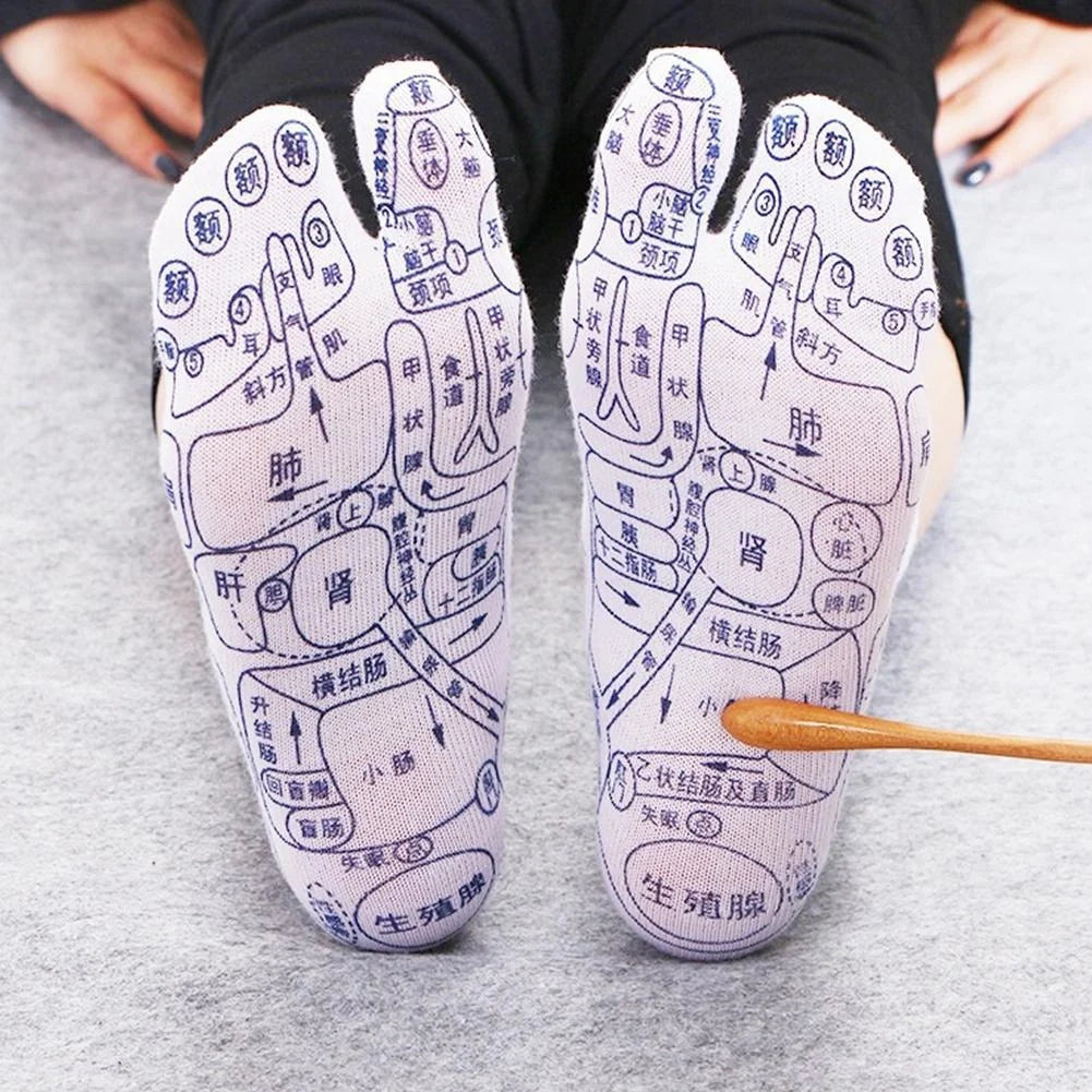 Acupressure foot massager socks with reflexology charts for enhanced therapy