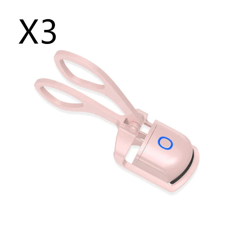 Rechargeable electric heated eyelash curler with temperature control settings, soft silicone pad, and compact, portable design for salon-quality lashes anytime, anywhere