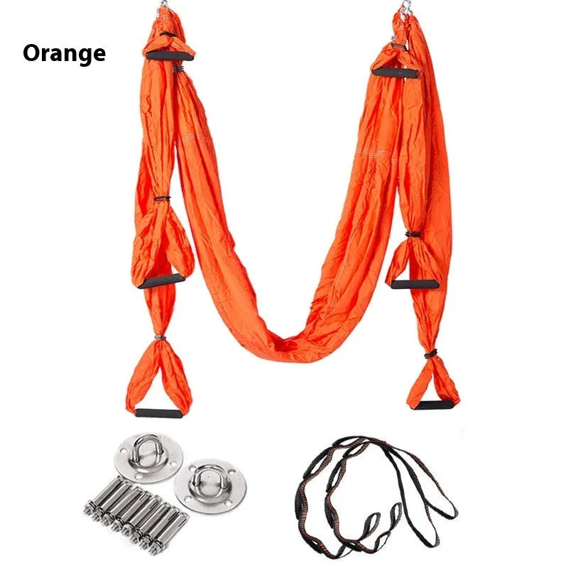 Full set aerial yoga hammock with 6 handles in non-elastic 210T nylon spinning, Royal Blue colour, for fitness and yoga practice