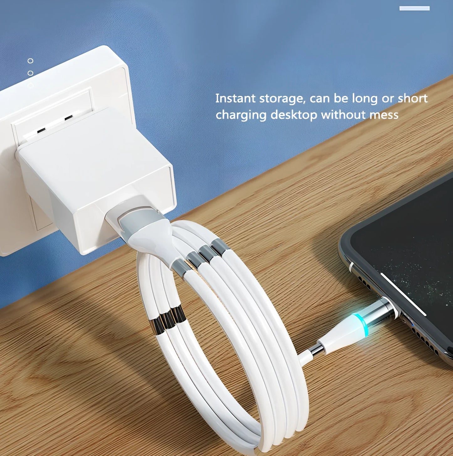 Black 3A magnetic fast charging data cable with Type-C and Apple heads, 1.8m length for iPhone and Android