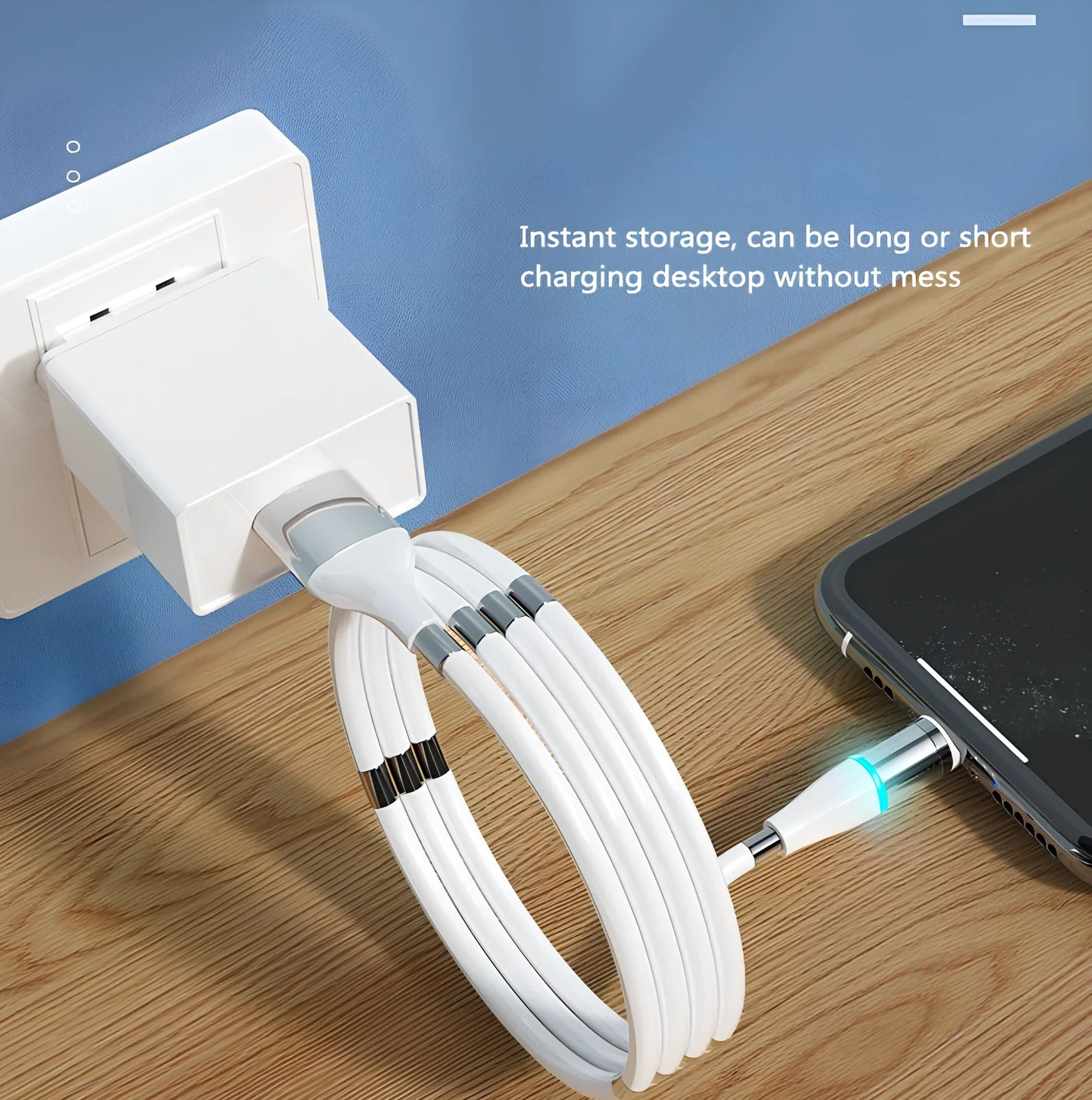 Black 3A magnetic fast charging data cable with Type-C and Apple heads, 1.8m length for iPhone and Android