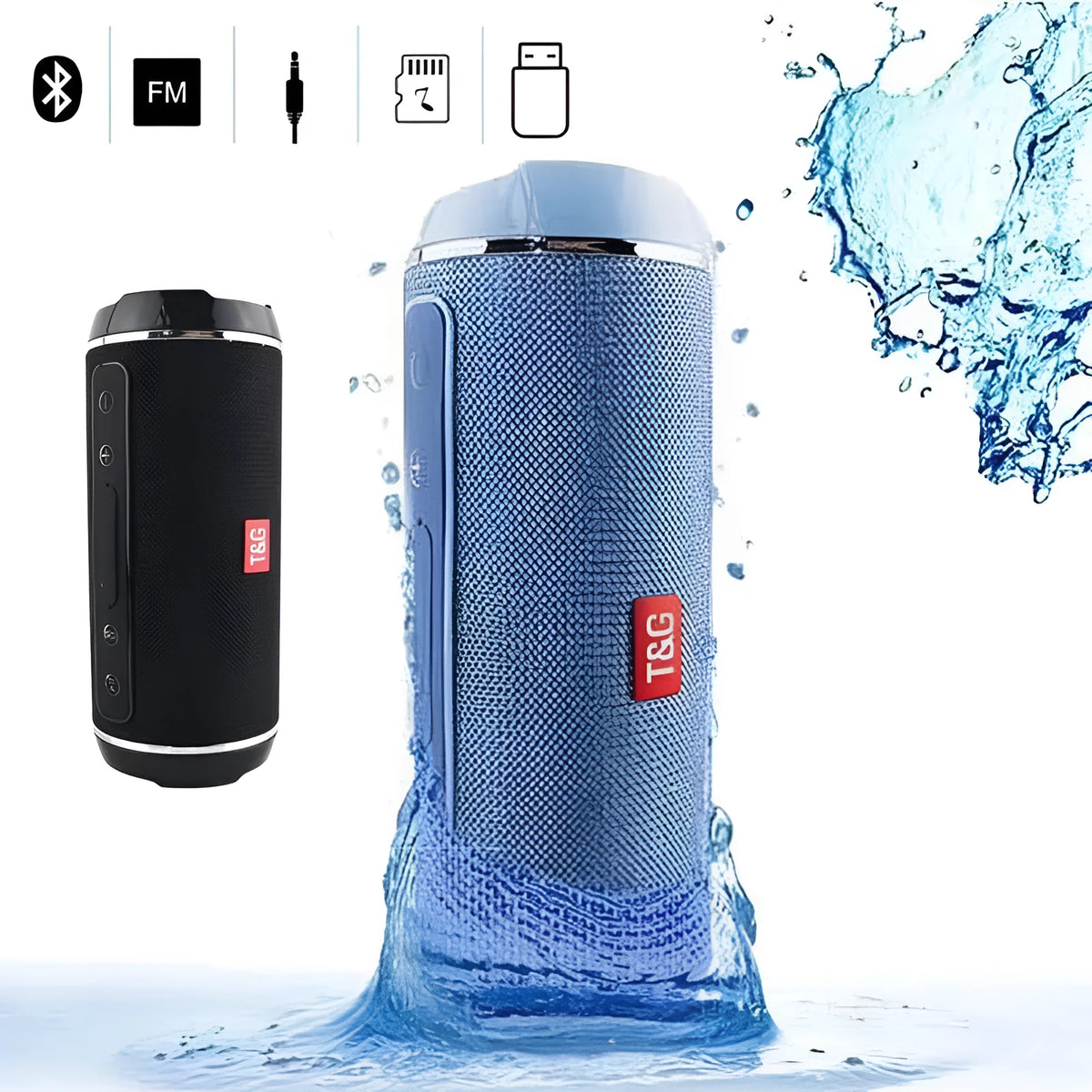 Portable wireless Bluetooth speaker with FM radio, TF card slot, and USB port for outdoor music playback