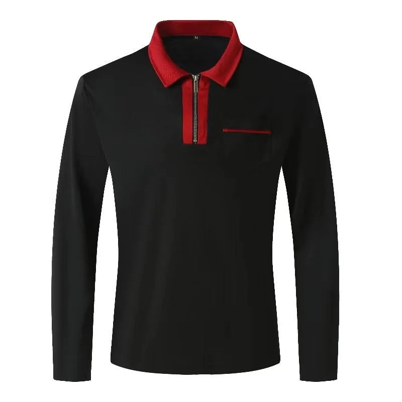 2024 Autumn Men's Long Sleeve Zipper Polo Shirts in various colors