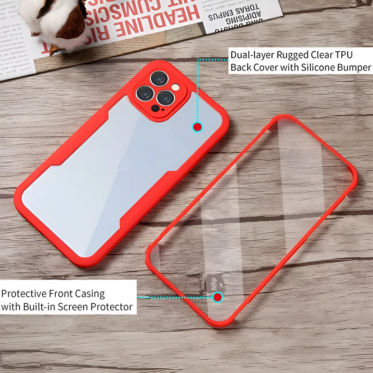 Translucent TPU back cover case for iPhone on a table
